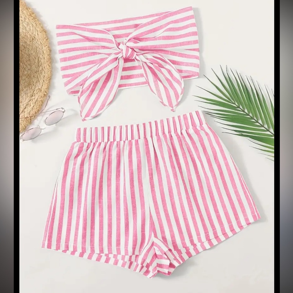 SHEIN Pink Striped Shorts Set